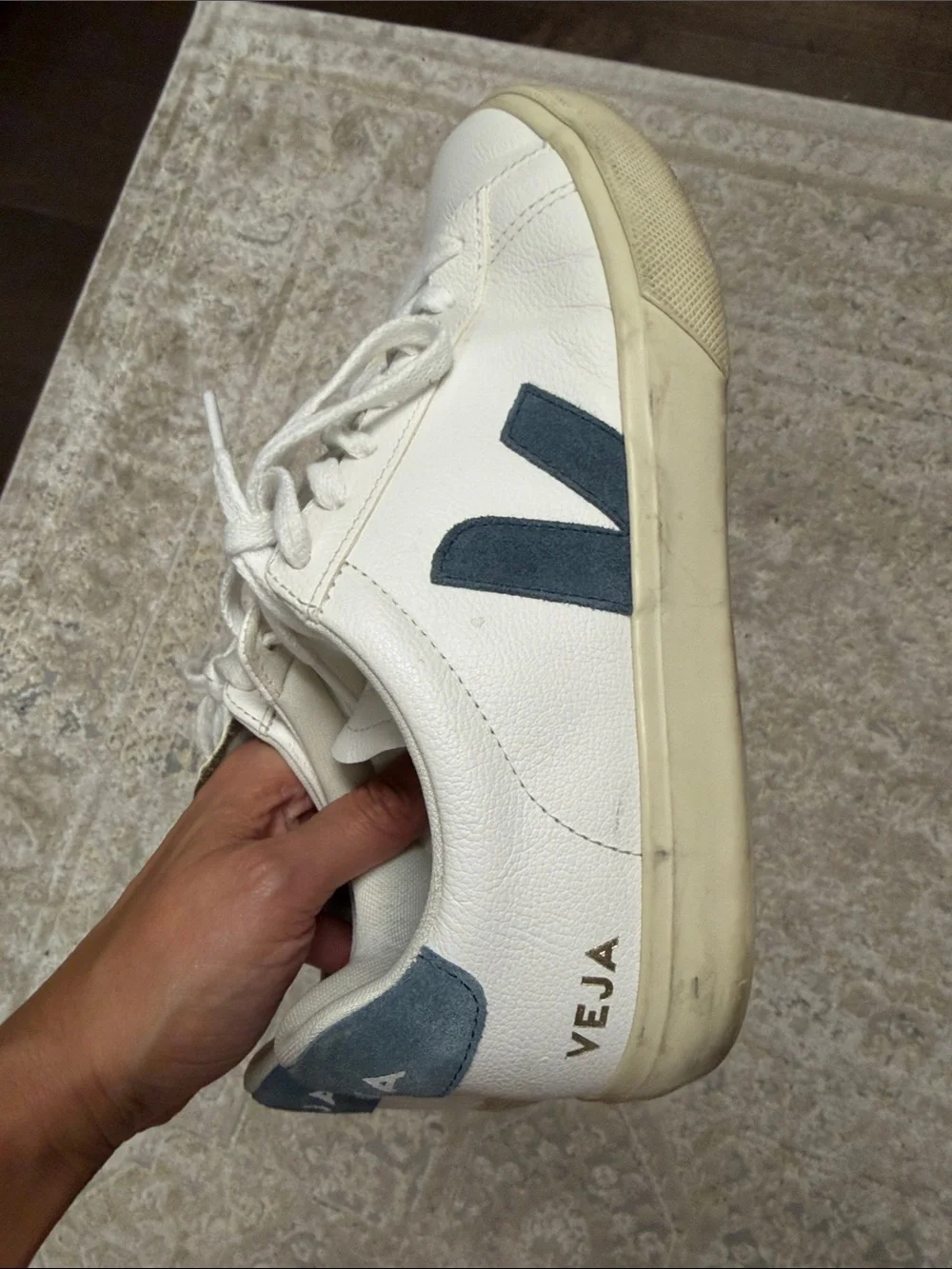 Veja White Leather Sneakers Slate Blue Suede (size EU 42) US men’s 9 women’s 11